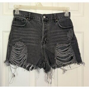 PacSun Jean Shorts Womens Size 28 Black Icon Distressed Cut Off High Rise Button